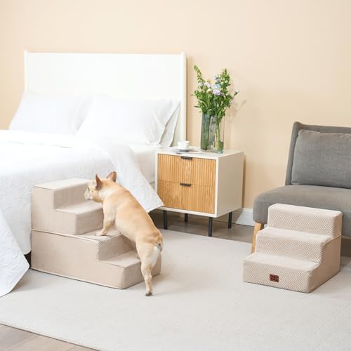 Dog Stairs for Bed 18" H (Beige / Standard 15" x 24" x 18")