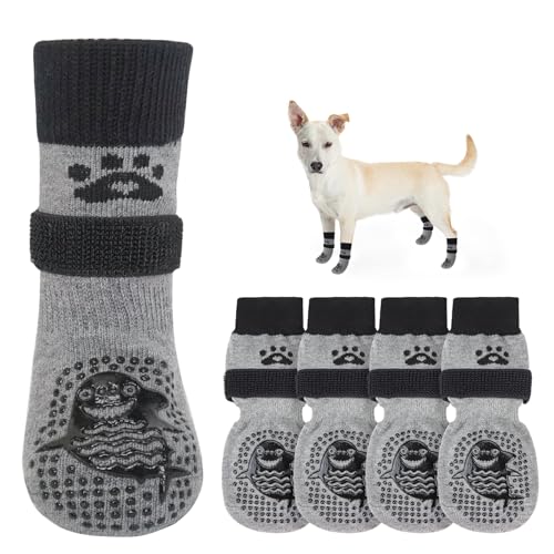Anti Slip Dog Socks to Prevent Licking Paws for Hot (Grey Shark(Pack of 4) / X-Small)