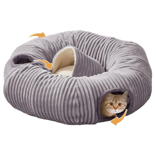 Cat Tunnel Bed for Indoor Cats (Grey / 33.5"L x 33.5"W x 10"H)