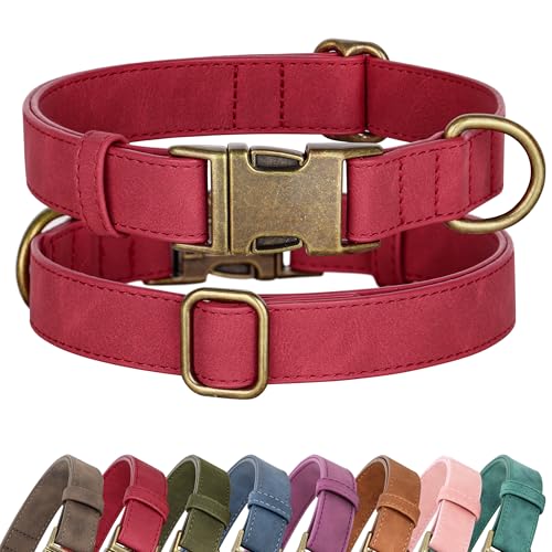 Soft PU Leather Dog Collar for Large Dogs (L：Fit 16-22" Neck, Width 1" / Red)