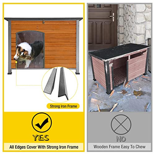Insulated Dog House Outdoor & Indoor Wooden Dog Kennel for Winter with Raised Feet Weatherproof for Small & Medium & Large Dogs (43.3"Brown)