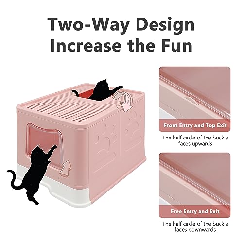 XL Foldable Cat Litter Box with Lid (Pink / X-Large)