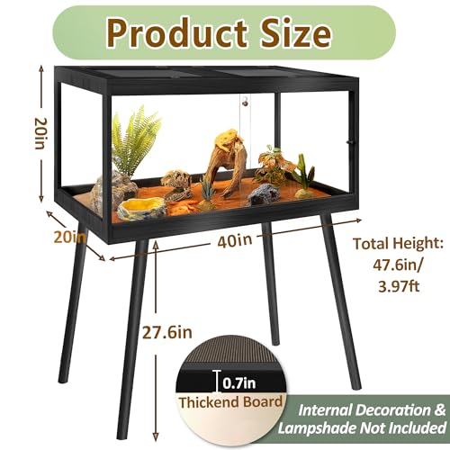 Reptile Enclosure with Leg (Black / 40"x20"x20",65Gallons)