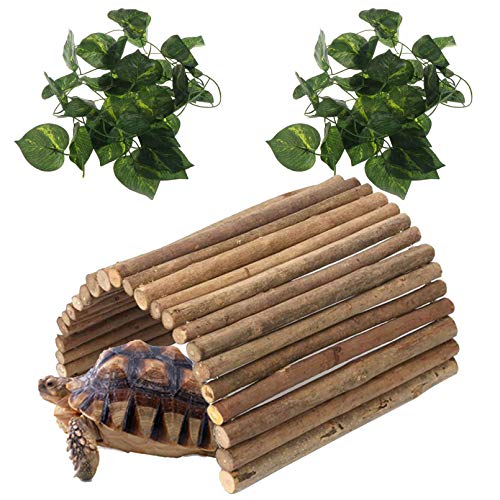 Extra Large Wooden Reptile Hideout Bearded Dragon Bendy Bridge Climbing Ladder Hiding Hut Reptiles Hide Cave Habitat Decor for Lizards Gecko Spiders Snakes Tortoise