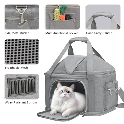 Airline Approved Pet Carrier Soft (Grey / 16.2" L x 11.4" W x 13" H)