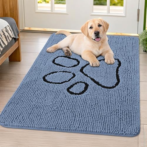 Dog Door Mat for Muddy Paws (40"X32" / Airy Blue and Black)