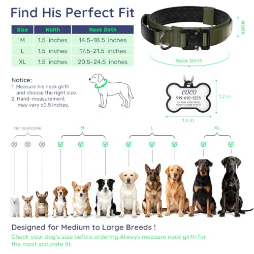 Personalized Dog Collar for Large Dogs with Custom Photo Name (Army Green / L: Fits Neck 17.5"-21.5")