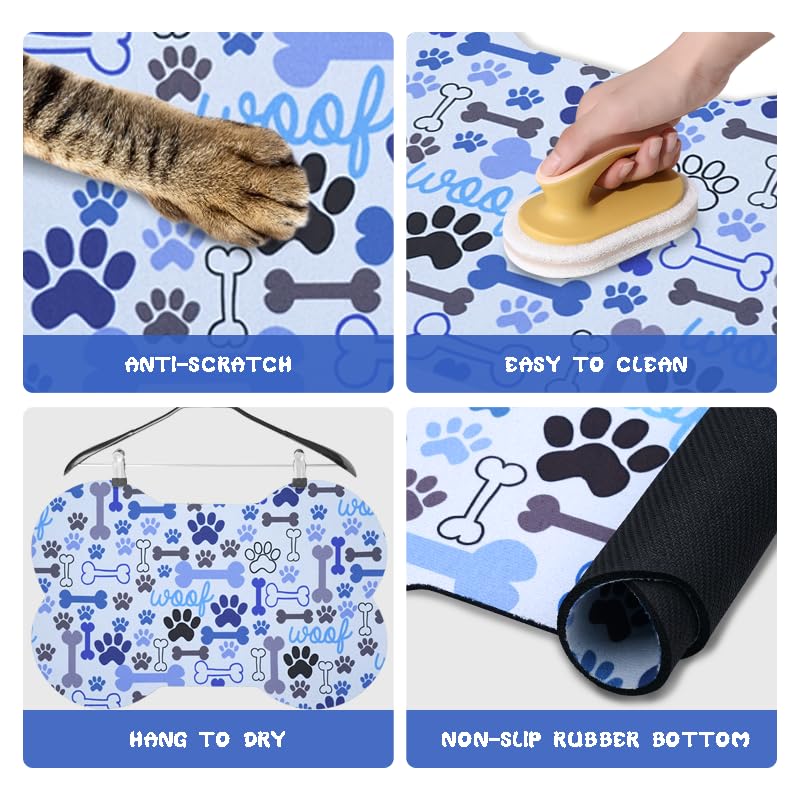 Dog Food Mats for Floors Waterproof (Blue / 23.6"L x 15.7"W)