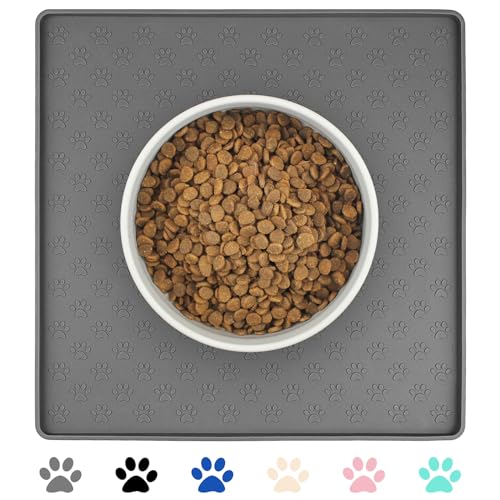 Grey Pet Placemat for Dog and Cat (11.8"L x 11.8"W / Grey)