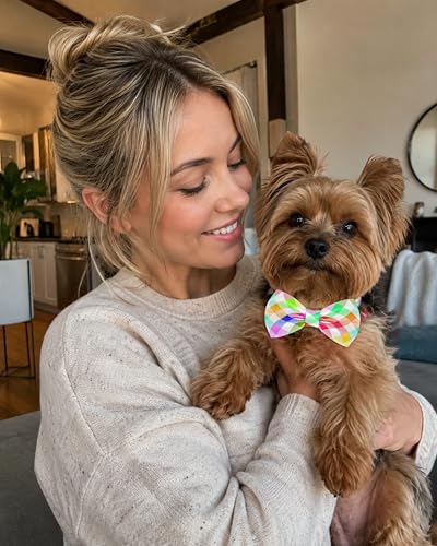 10 Pack Plaid Dog Bowties for Small Dogs Sliding on Collar (S/M)