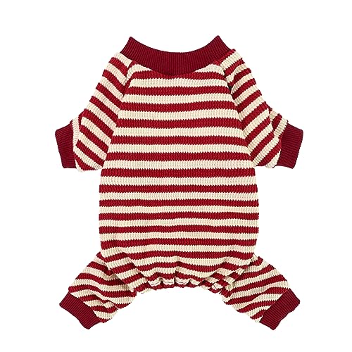 Red and White Striped Dog Pajamas (X-Large / Red)