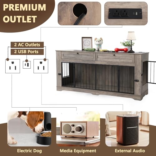 Large Dog Crate Furniture (Gray / 70.9"L x 23.6"W x 32.9"H)