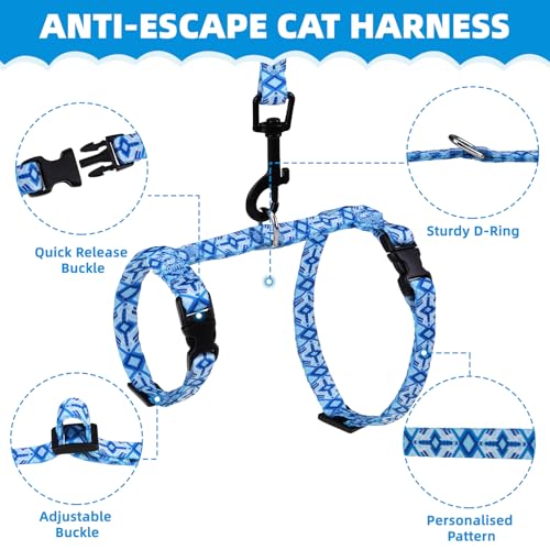 Cat Harness and Leash Set (Small / Blue)