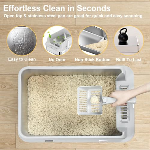 TENTIZON Stainless Steel Cat Litter Box (Large)