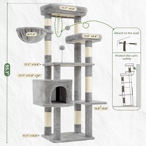 55.1'' Cat Tree Tower for Indoor Cats (55.1 inch / Light gray)