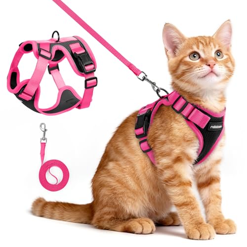 Cat Harness and Leash Set (Black & Rose Pink / Xs)