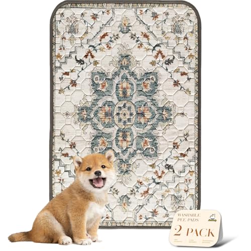 Washable Pee Pads for Dogs (24x36 Inch (Pack of 2) / Beige/Floral)