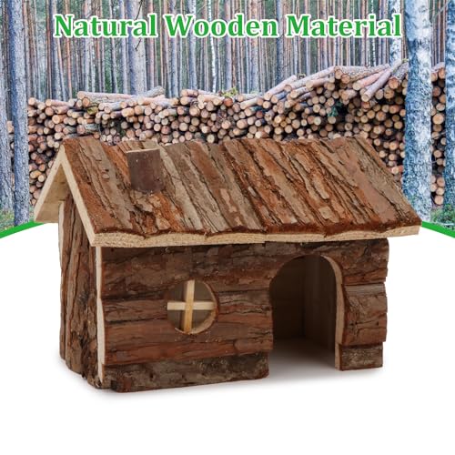 Natural Wooden Hamster House Small Animals House with Chimney (M)