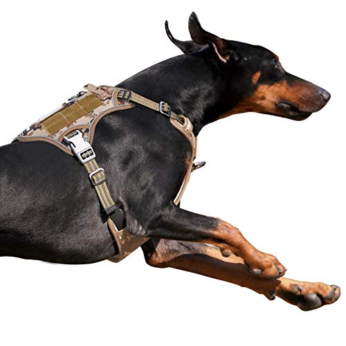 Tactical Dog Harness for Large Dogs No Pull (Desert Camo / L(Neck:19-25", Chest:21-35"))