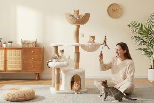 Modern Cat Tree for Large Cats (Cloud White)