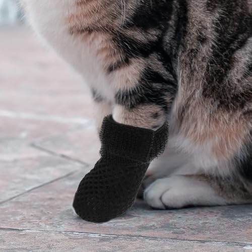 Cat Claw Caps 4 Pack Adjustable Cat Foot Covers Paw Protector Shoes Booties for Feeding Medicine Anti Scratch Socks for Grooming and Everyday Use (Black / 8X7X0.5CM)