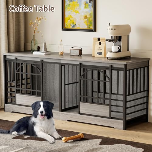 78" Double Dog Crate with Divider (Grey / 78.0"L x 23.8"W x 31.7"H)