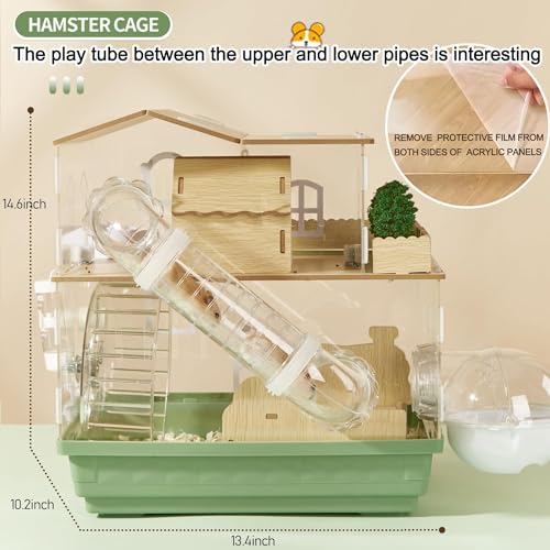 12 in 1 Clear Acrylic Hamster Cage with All Accessories (13.4"L x 10.2"W x 14.6"H / Green)