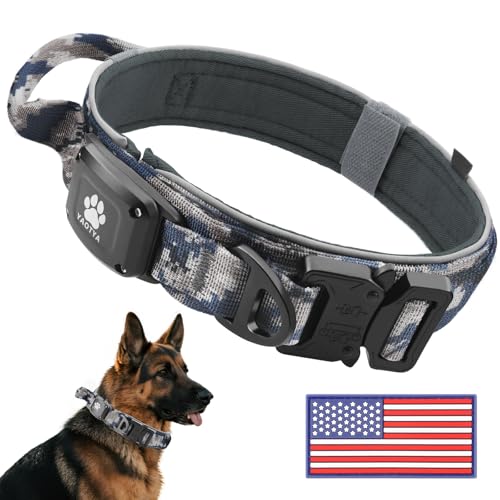 Tactical Dog Collar with IPX8 Waterproof AirTag Holder (Camouflage Grey / XL(19.5"-24.8"))
