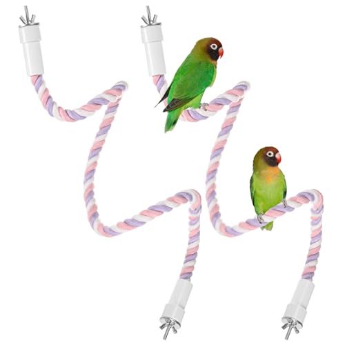 2 Pack Rope Perches for Bird Cages (Pink Purple / 31.5 in)