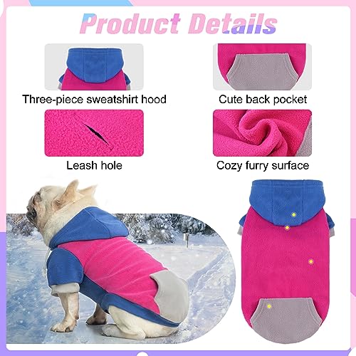 Fleece Dog Hoodie Sweatershirt with Pocket and Leash Hole (Small/Medium / Rose)