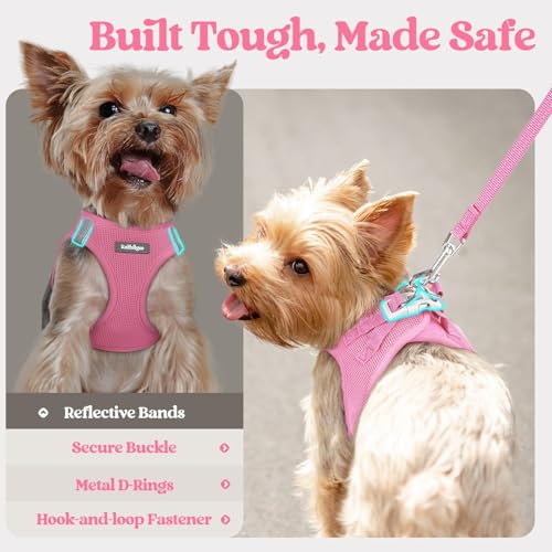 Dog Harness Medium Sized and Leash Set (Light Pink / L (chest: 18.2 - 20.5"))
