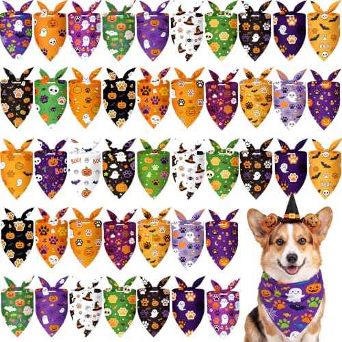 50 Pcs Halloween Dog Bandanas Bulk Cute Dog Paw Prints Pattern (Halloween Paw Print / 19.7 x 13.8 x 13.8'')
