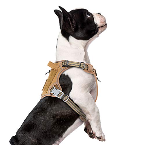 Tactical Dog Harness for Small Dogs No Pull (Brown / S(Neck:13-16", Chest:15-23"))