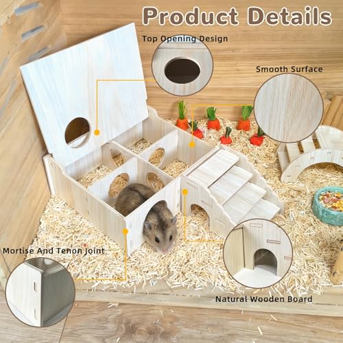 Multi Chamber Wooden Hamster Hideout & Tunnel with Secret Peep Shed (4-Chamber Hamster Maze)