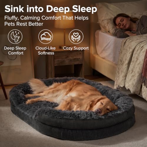 Fluffy Orthopedic Dog Beds Large Sized Dog (Dark Grey / XL-PLUS (45"x 32"x 7"))