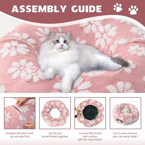Cute Round Cat Tunnel for Indoor Cats (Pink Flower / Round)