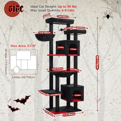 69" Gothic Cat Tower with Hammock & Scratching Posts (Black / 69 Inches)