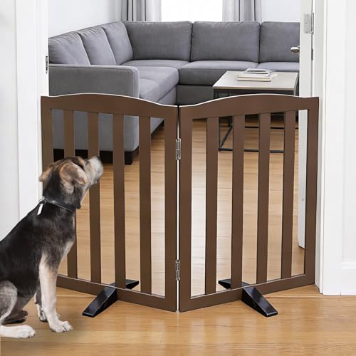 Foldable Freestanding Indoor Dog Gate for House Wood Long Pet Gates Dog Fence for Stairs Puppy Gates for Hallways (Brown / 【2 Panels】40''w X 24''h)