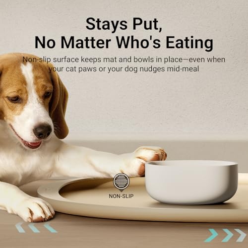 Dog Food Mat Silicone Waterproof Feeding Mat (24"L x 17"W / Almond)