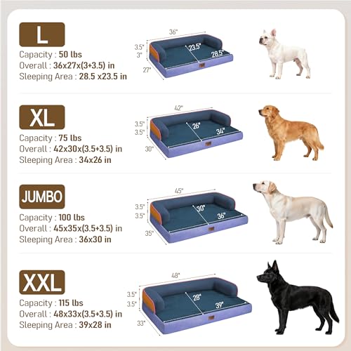 Washable Dog Bed with Bolster for Medium to Large Dogs (Tangerine Twilight / 36"L x 27"W x 7.5"Th)