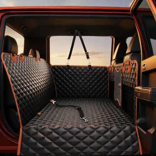Back Seat Extender for Dogs (Black with Orange / For Full Size Truck)