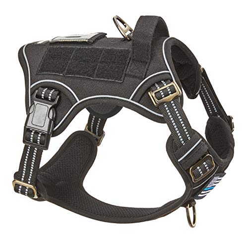 Tactical Dog Harness for Small Dogs No Pull (Black / S(Neck:13-16", Chest:15-23"))