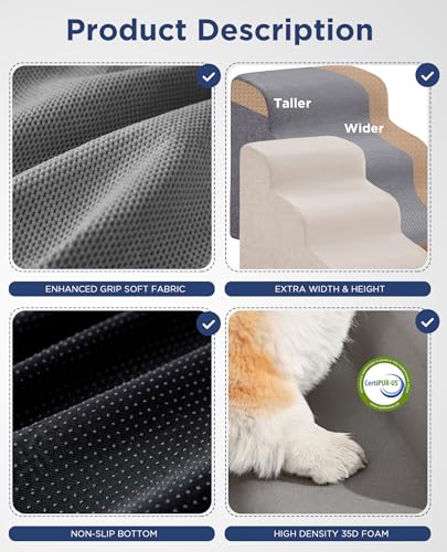 Navy Blue Curved Dog Stairs Ramp for Small Dogs & Cats 17.1" H (Navy Blue / 3-Step)