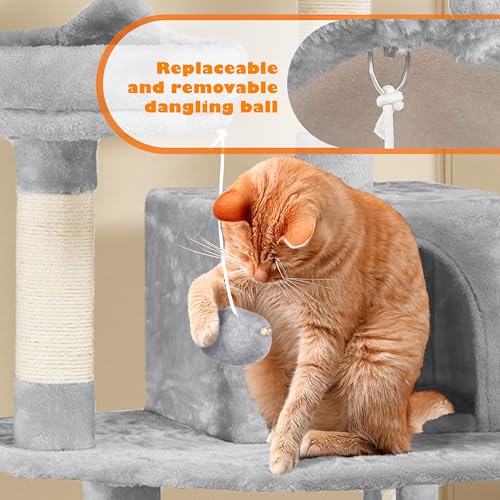 62.5inches Cat Tree Cat Tower Cat Condo with Platform & Hammock (62.5in / Light Gray)