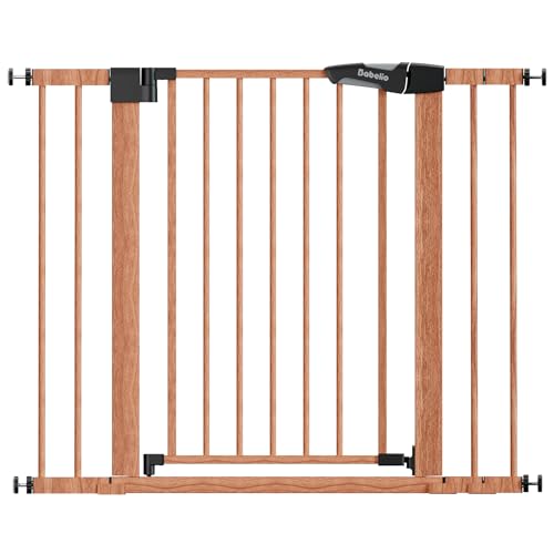 26 40 in Pressure Mounted Baby Gate for Stairs (Brown Wood Pattern / 30"High 26"-40" Wide)
