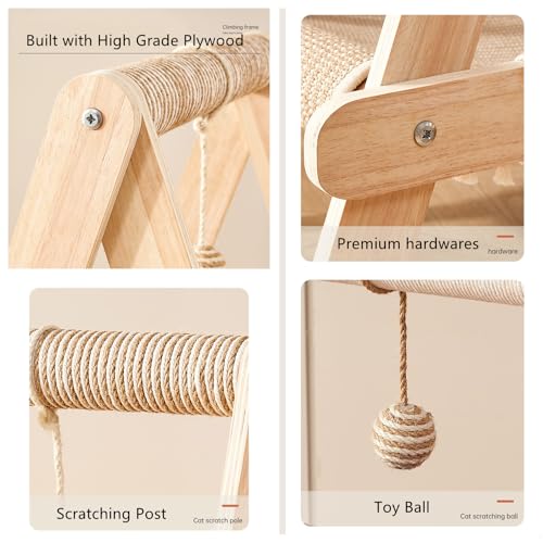 3 Tier Modern A Frame Wooden Cat Tree Tower Ladder with Multi (Beige)
