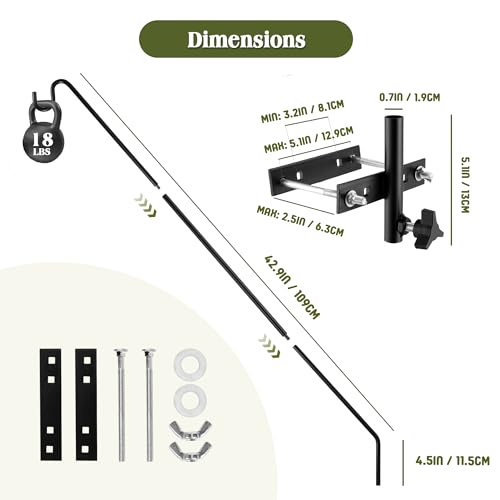 Extended Fence Deck Hook Rail Heavy Duty Bird Feeder Hook (43in Long Fence Hook-1 Pack)