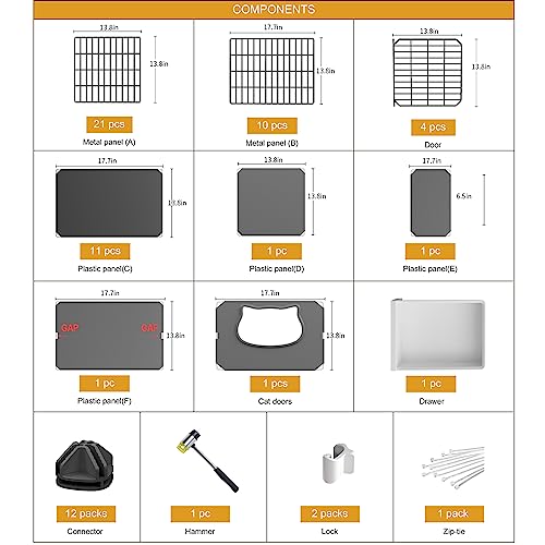 Cat Cage with Litter Box (41.3"L x 17.8"W x 55.1"H)
