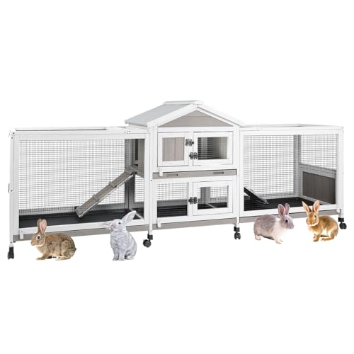 93" L 2 Tier Rabbit Hutch with Wheels (93"L x 19"W x 35"H)