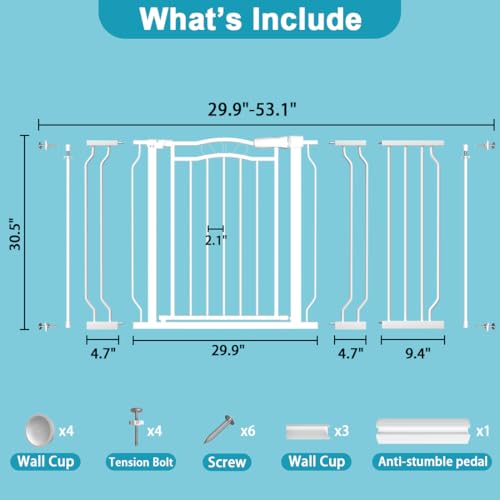 Extra Wide Baby Gate for Doorways 29.9" (White / 29.9"-53.1")